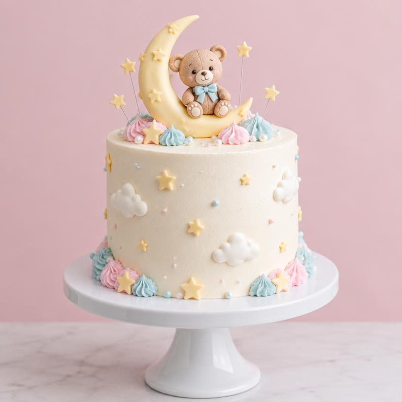 Decoración Pastel Osito en Luna